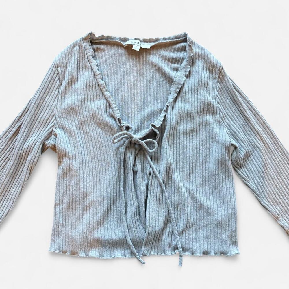 Grey long sleeve cardigan with tie front
